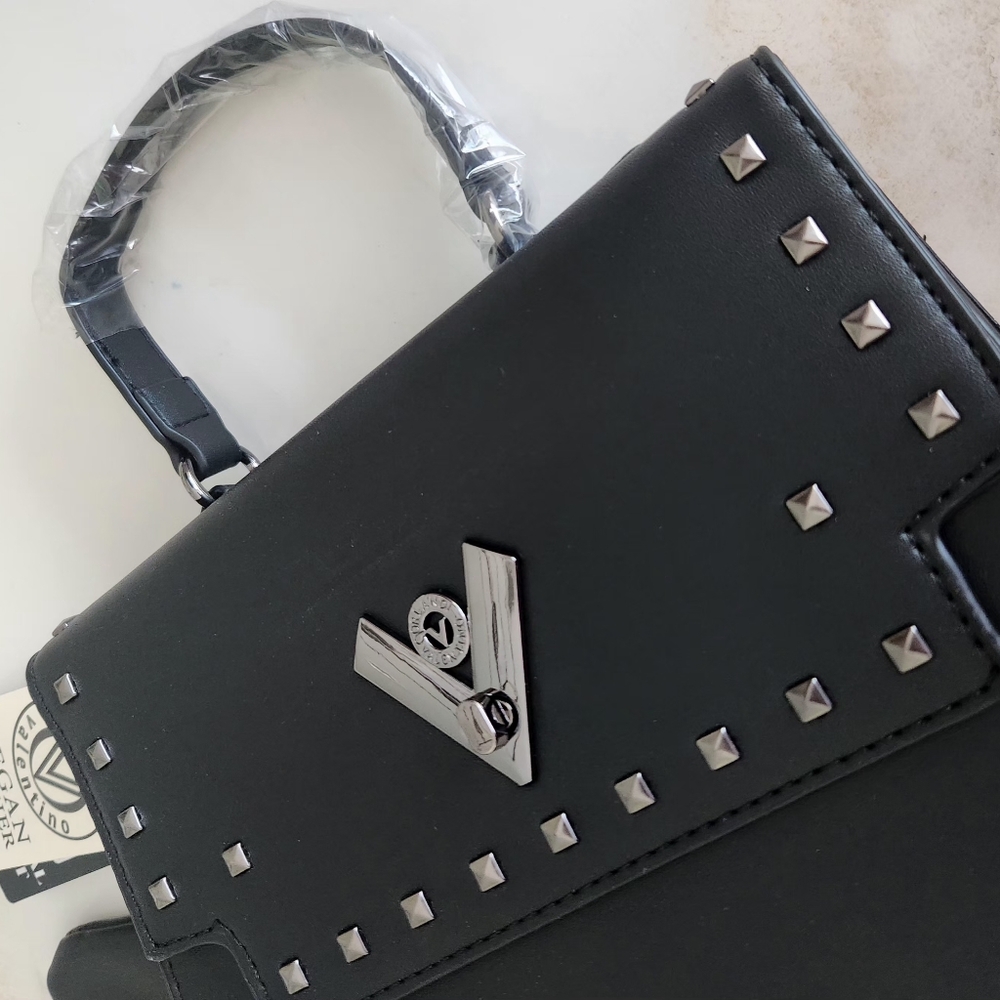 Valentino Orlandi studded black satchel with web crossbody strap. New with tags! - Picture 6 of 12